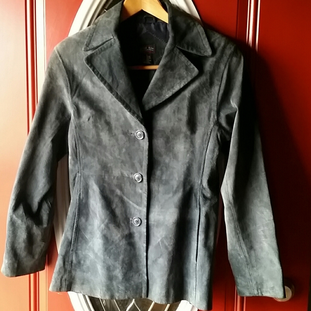 Vintage Blue/grey suede leather 3 button jacket